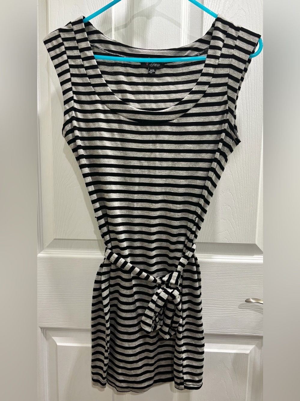 Guess-Y2K-Vintage-Mini Dress-Sleeveless-Black&Grey Stripes-Size Medium